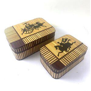 2 Vintage Japanese Bamboo Nesting Storage Trinket Boxes Stash Silhouette